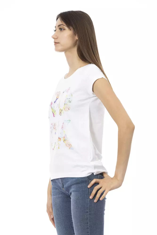 Camiseta blanca Trussardi Action Chic con detalle de estampado en el frente