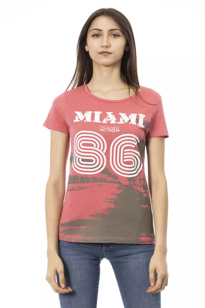 Camiseta Trussardi Action Chic rosa con estampado elegante en el frente