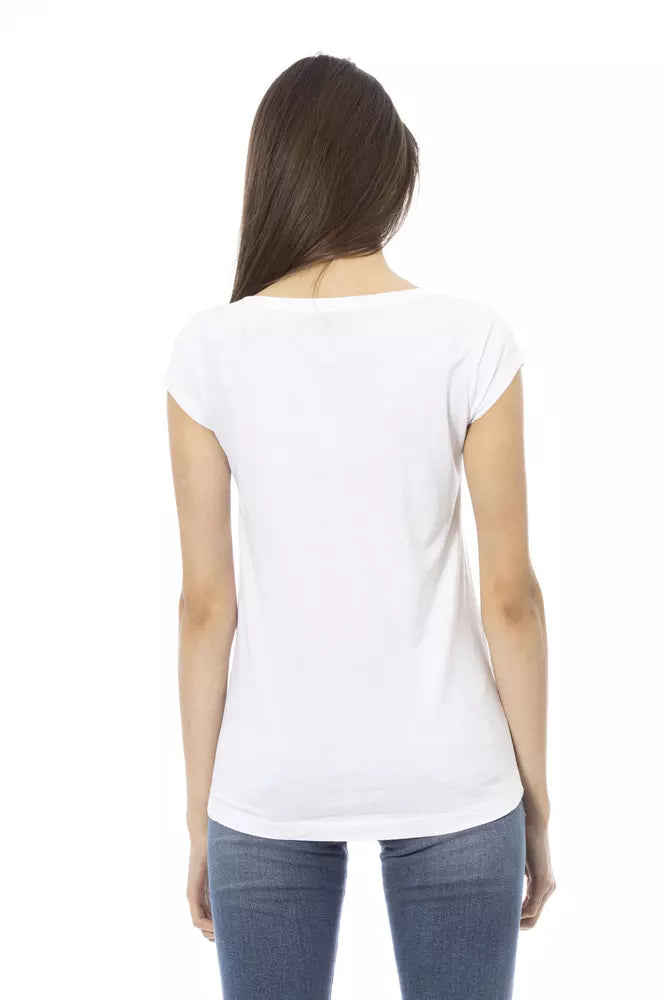 T-shirt blanc Trussardi Action Chic avec détail imprimé sur le devant