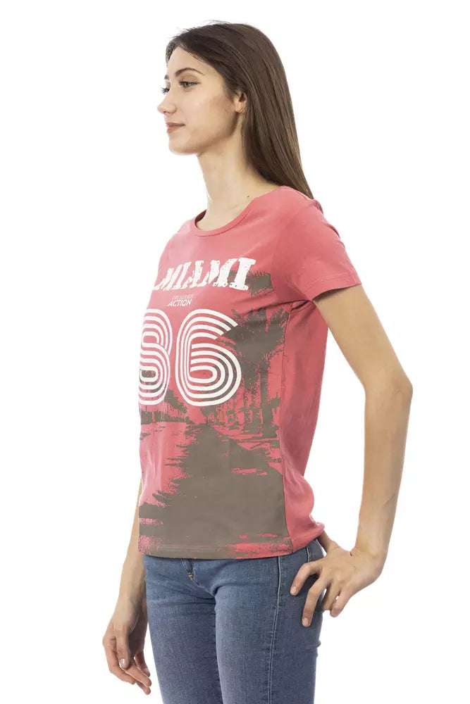 Camiseta Trussardi Action Chic rosa con estampado elegante en el frente