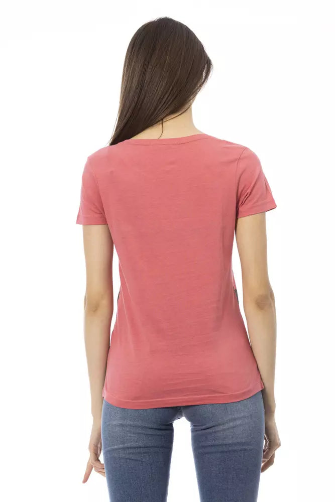 Camiseta Trussardi Action Chic rosa con estampado elegante en el frente