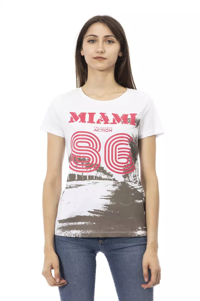 Camiseta blanca Trussardi Action Chic con estampado elegante en el frente