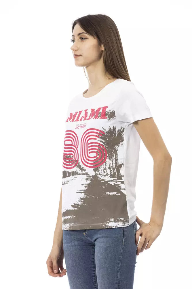 Camiseta blanca Trussardi Action Chic con estampado elegante en el frente