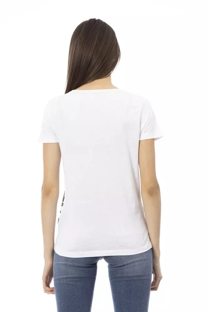 Camiseta blanca Trussardi Action Chic con estampado elegante en el frente