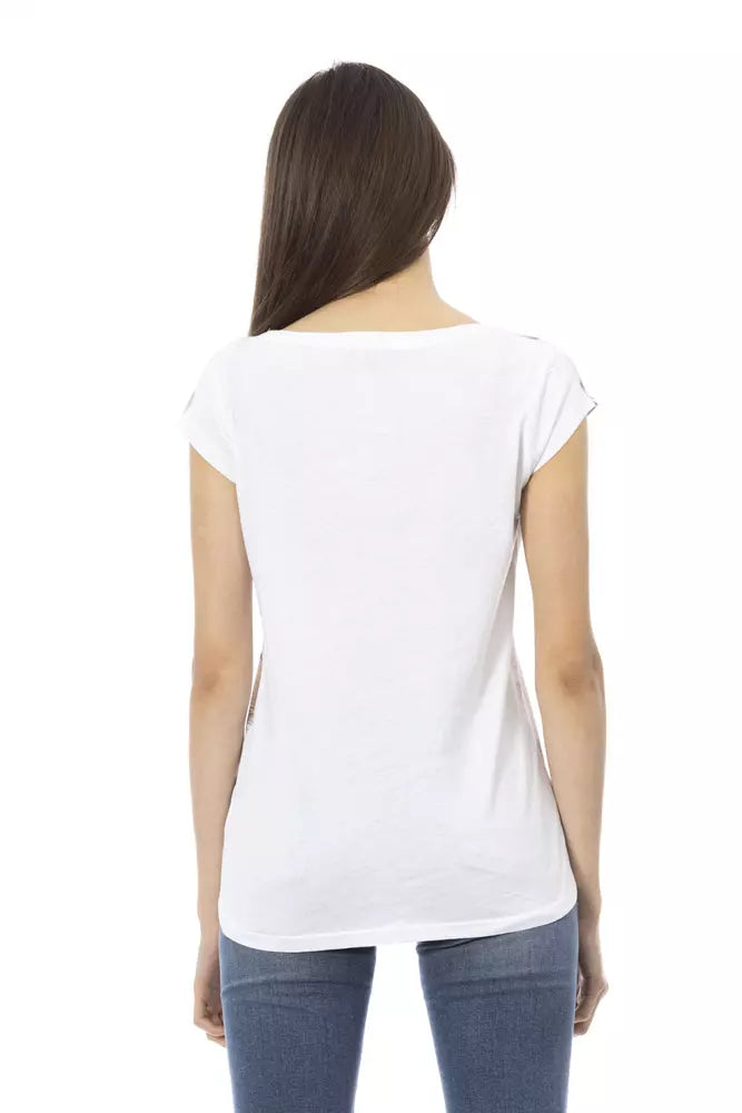 T-shirt Trussardi Action Chic en coton mélangé blanc avec imprimé audacieux