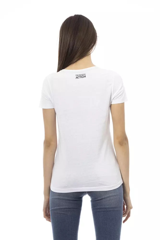 T-shirt blanc à col rond imprimé Trussardi Action Chic