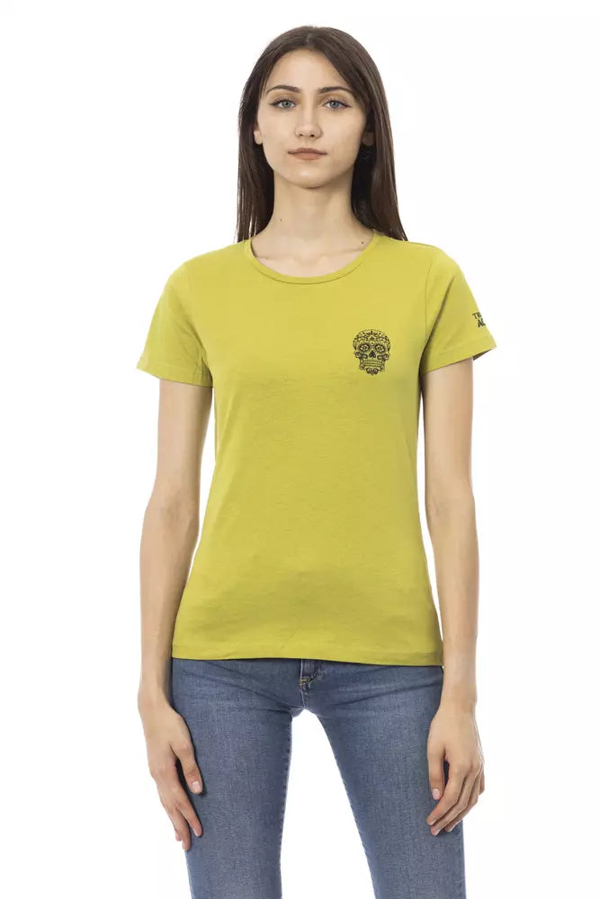 T-shirt Trussardi Action Chic vert avec imprimé artistique sur le devant