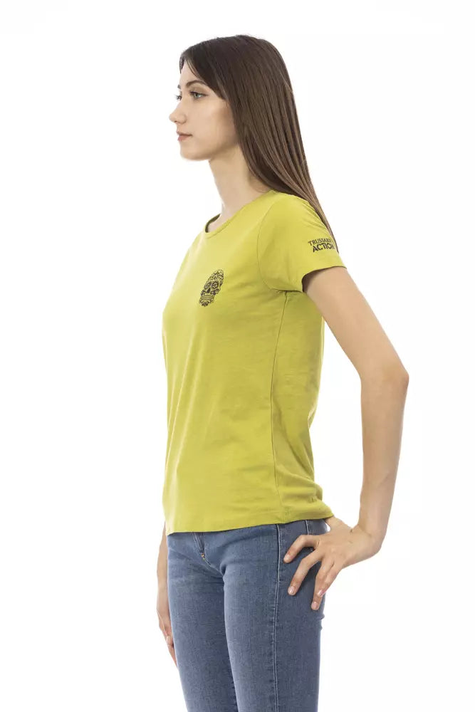 T-shirt Trussardi Action Chic vert avec imprimé artistique sur le devant