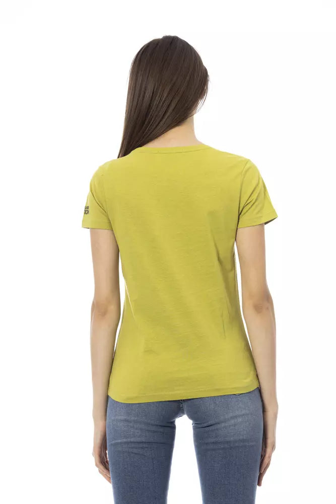 T-shirt Trussardi Action Chic vert avec imprimé artistique sur le devant