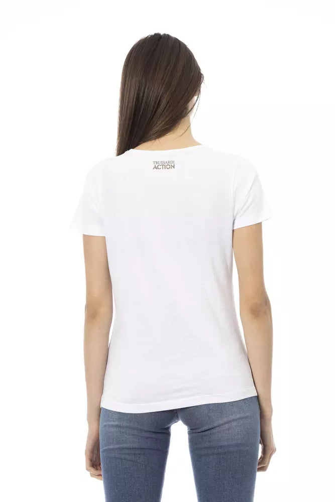 T-shirt blanc élégant Trussardi Action avec imprimé chic sur le devant