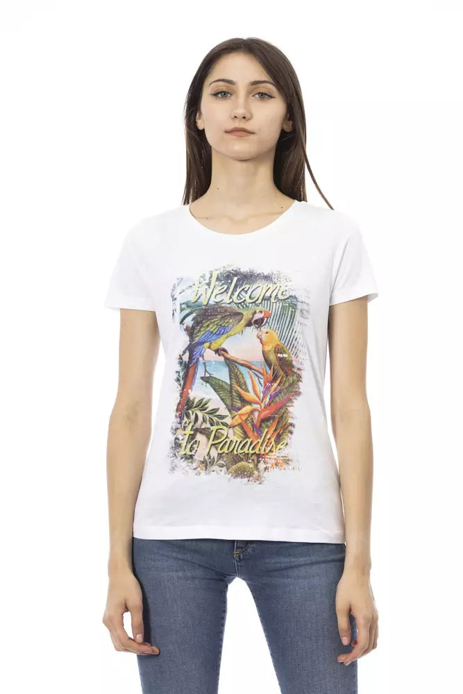 Camiseta elegante de manga corta blanca con estampado frontal Trussardi Action