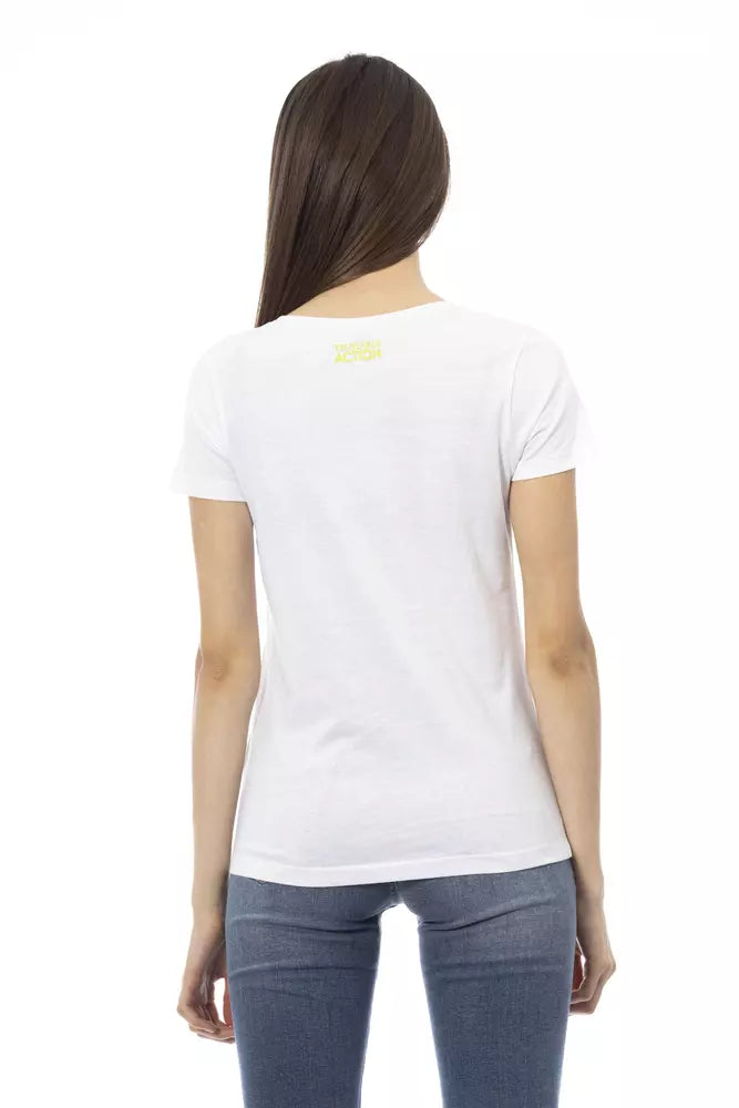 Camiseta elegante de manga corta blanca con estampado frontal Trussardi Action