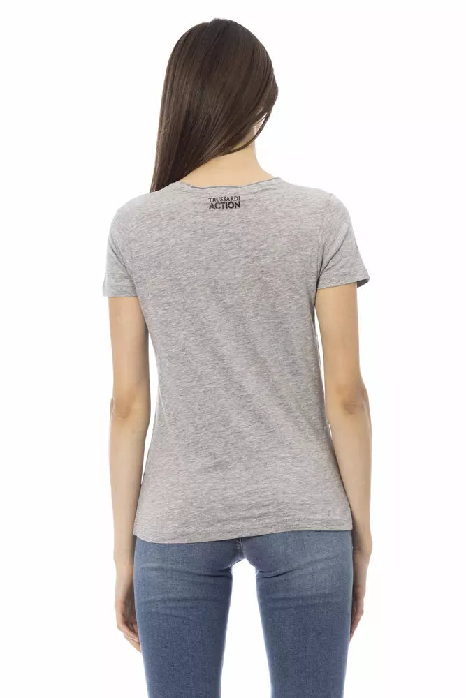 Camiseta de cuello redondo en mezcla de algodón gris Trussardi Action Chic