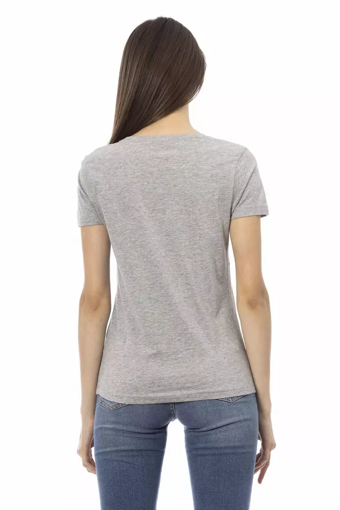 T-shirt gris à manches courtes et col rond Trussardi Action Chic