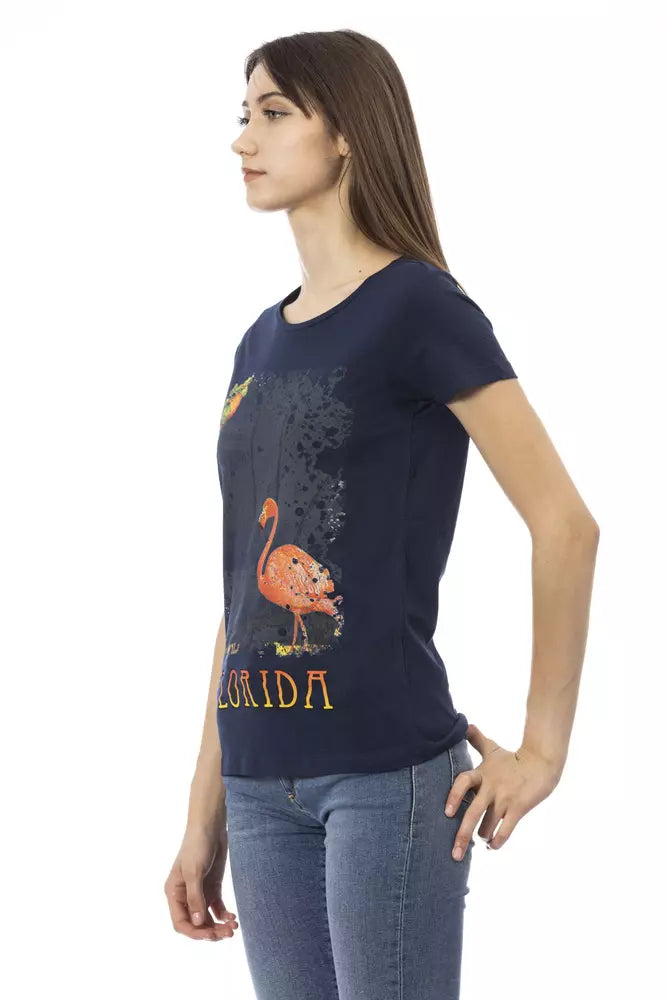 Camiseta de manga corta azul con estampado frontal Action Chic de Trussardi