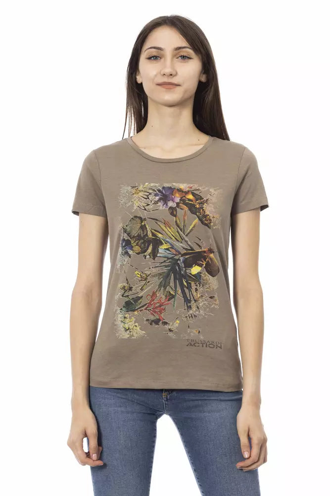 T-shirt Trussardi Action élégant marron avec imprimé chic sur le devant