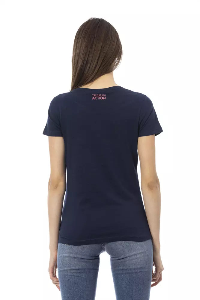 T-shirt bleu à manches courtes Trussardi Action Chic avec imprimé sur le devant