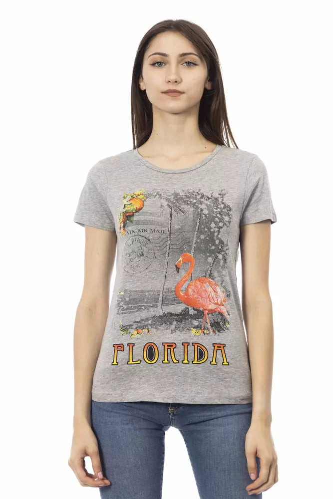 Camiseta de cuello redondo gris Trussardi Action Chic con estampado frontal