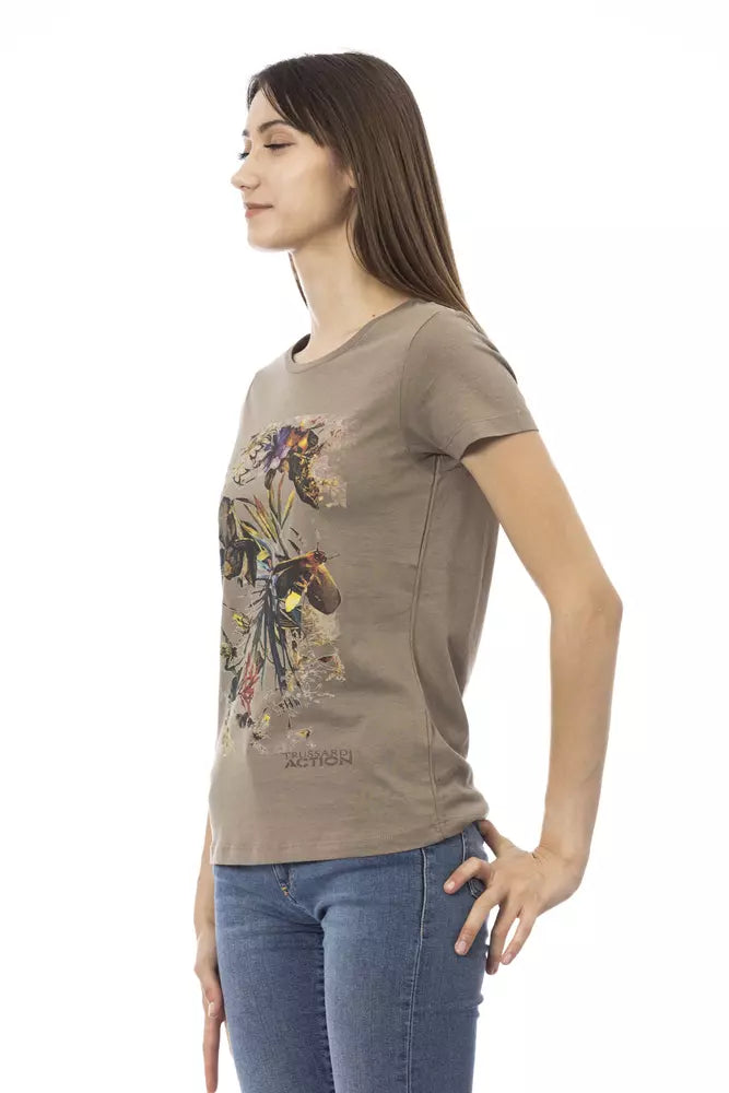 T-shirt Trussardi Action élégant marron avec imprimé chic sur le devant