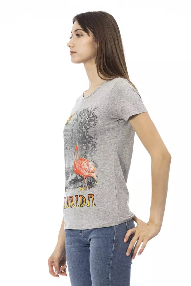 Camiseta de cuello redondo gris Trussardi Action Chic con estampado frontal