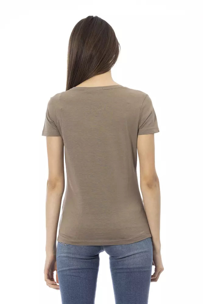 T-shirt Trussardi Action élégant marron avec imprimé chic sur le devant