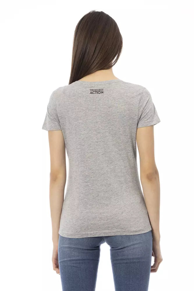 Camiseta de cuello redondo gris Trussardi Action Chic con estampado frontal