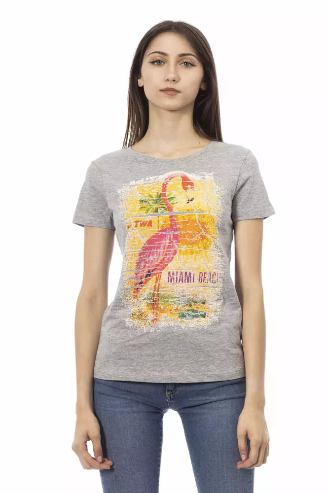 T-shirt Trussardi Action Chic en coton mélangé gris avec imprimé artistique