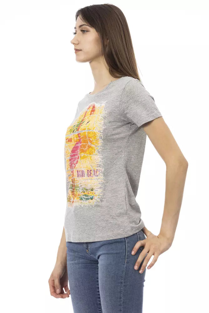 T-shirt Trussardi Action Chic en coton mélangé gris avec imprimé artistique