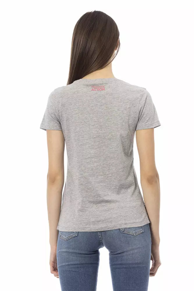 T-shirt Trussardi Action Chic en coton mélangé gris avec imprimé artistique