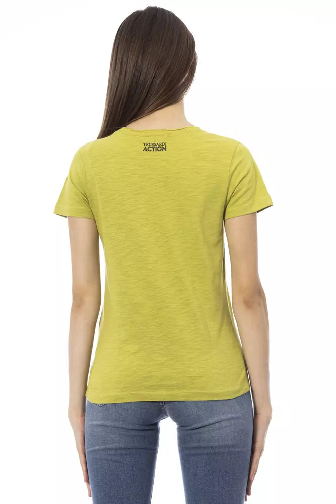 T-shirt vert élégant Trussardi Action avec imprimé chic sur le devant