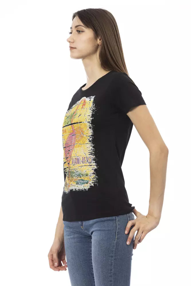 Camiseta negra de cuello redondo con estampado frontal Action Chic de Trussardi