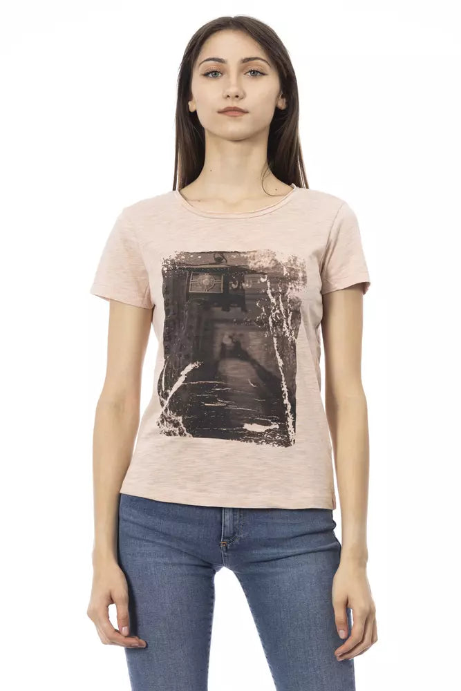 Elegante camiseta de manga corta rosa con estampado elegante Trussardi Action