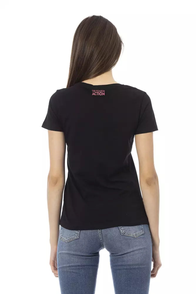 Camiseta negra de cuello redondo con estampado frontal Action Chic de Trussardi