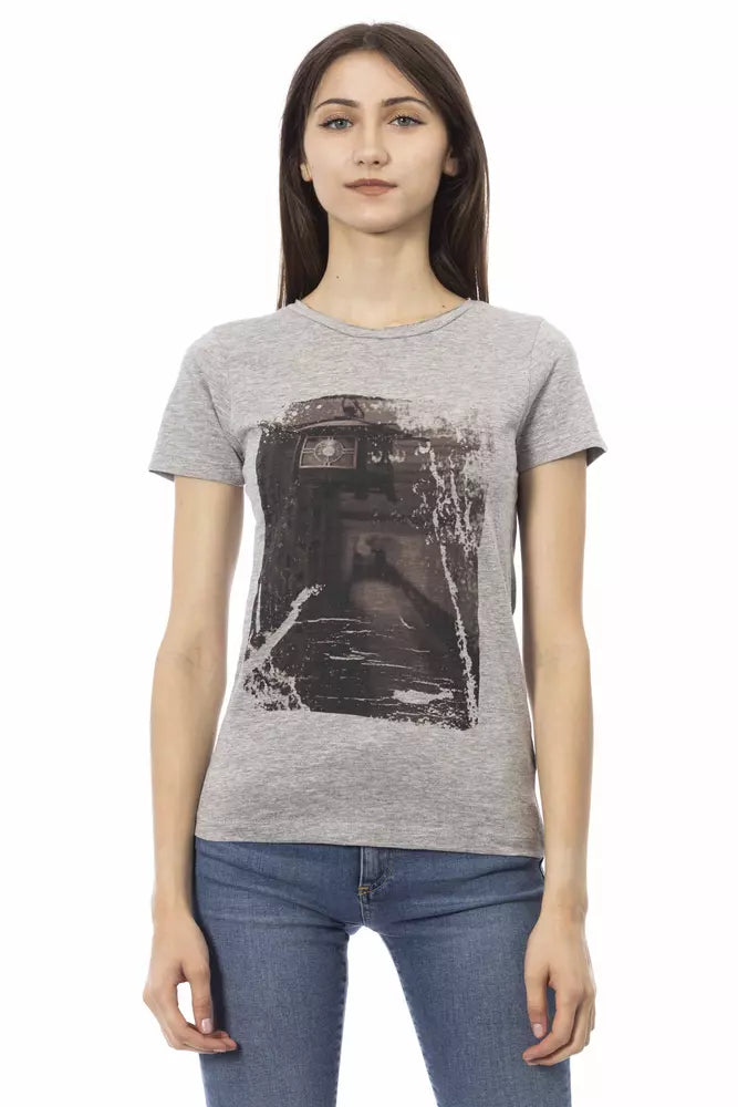 T-shirt gris à manches courtes et col rond Trussardi Action Chic