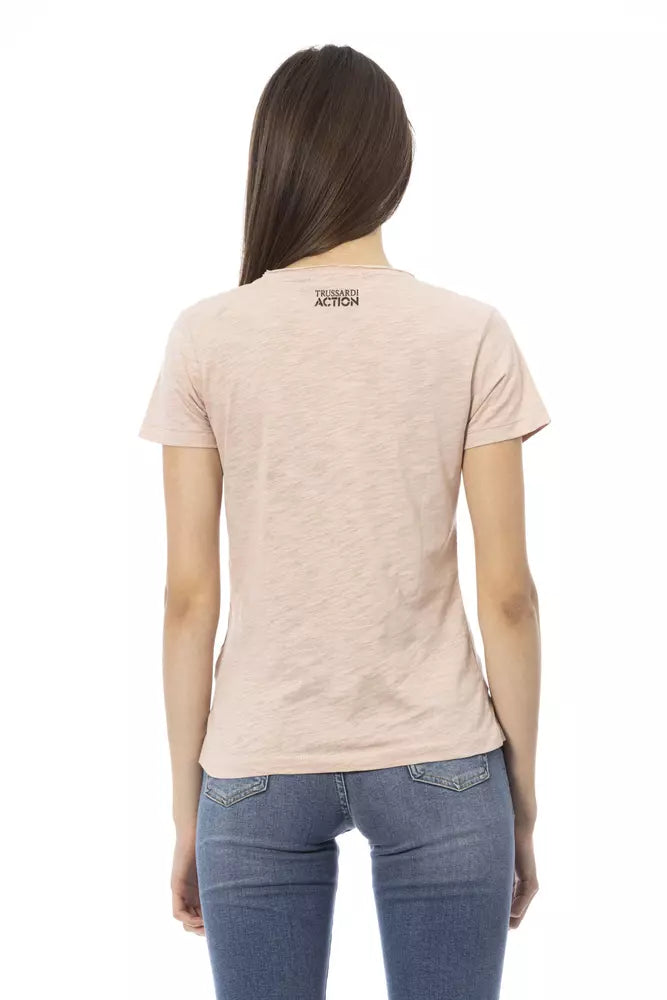 Elegante camiseta de manga corta rosa con estampado elegante Trussardi Action