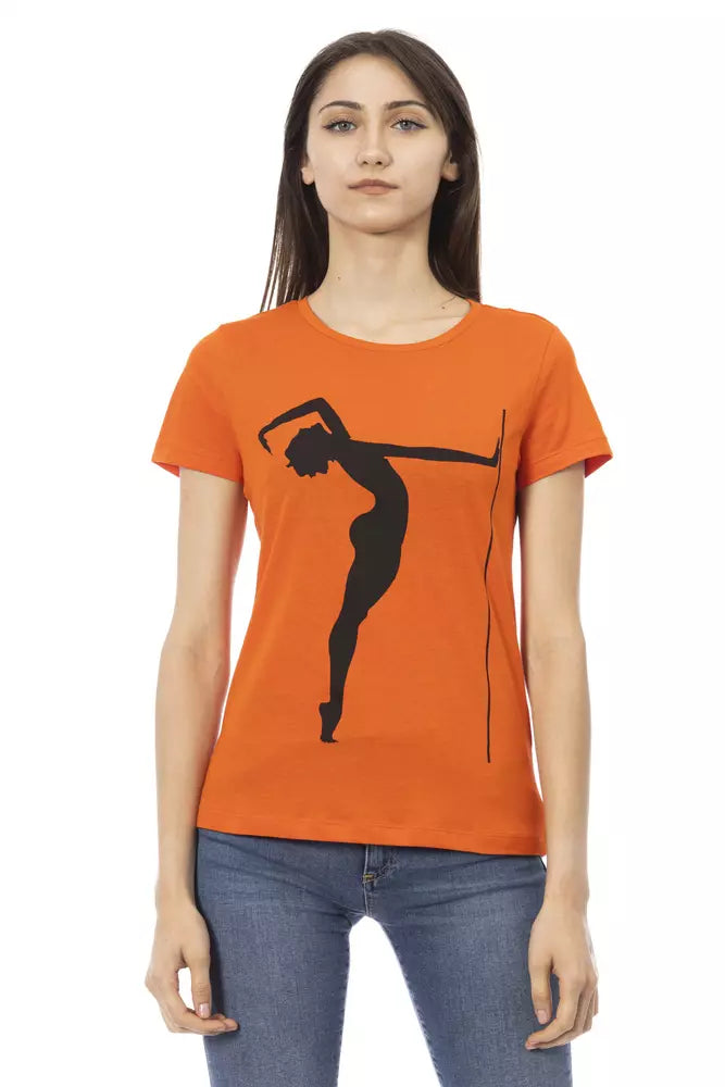 T-shirt à col rond orange Trussardi Action Chic avec imprimé sur le devant