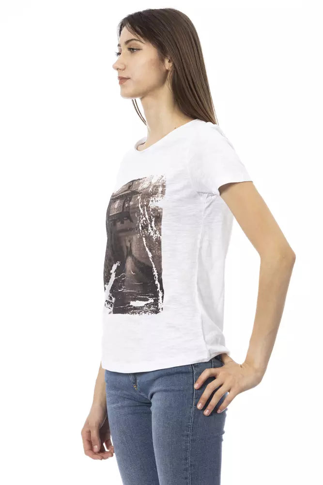 Camiseta Trussardi Action Chic de mezcla de algodón blanca con estampado frontal