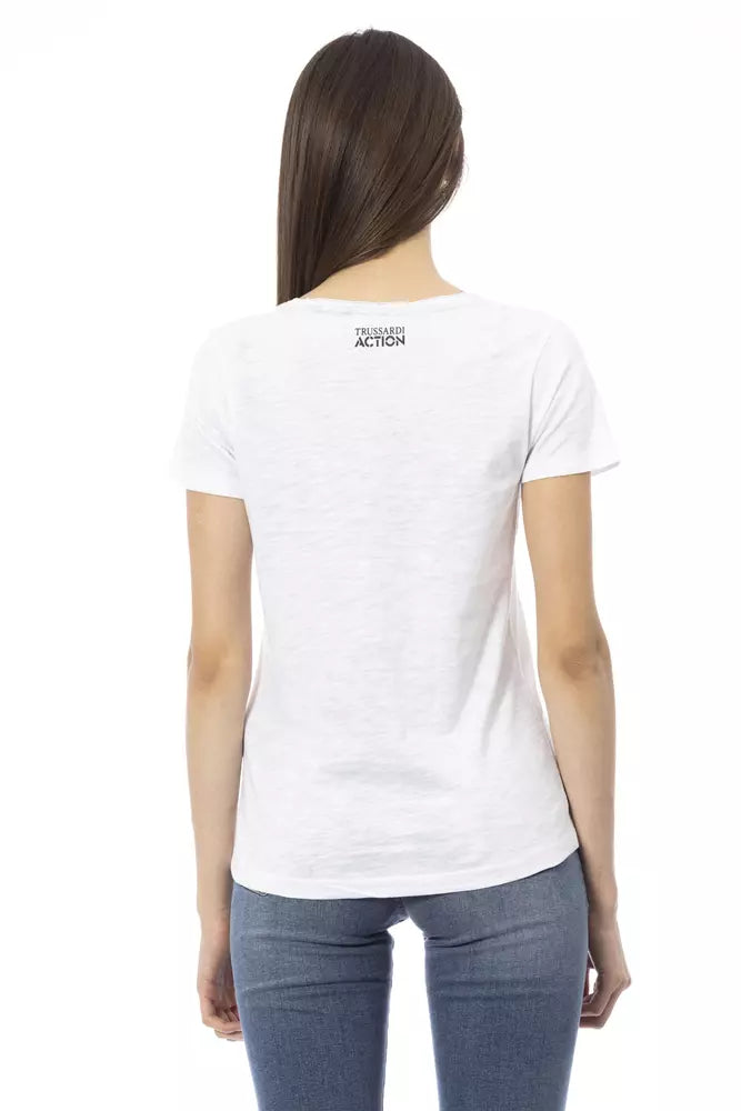 T-shirt Trussardi Action Chic en coton mélangé blanc avec imprimé sur le devant