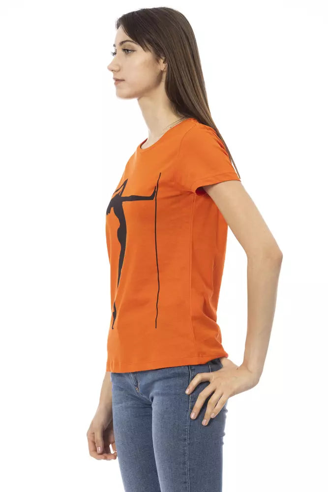 T-shirt à col rond orange Trussardi Action Chic avec imprimé sur le devant