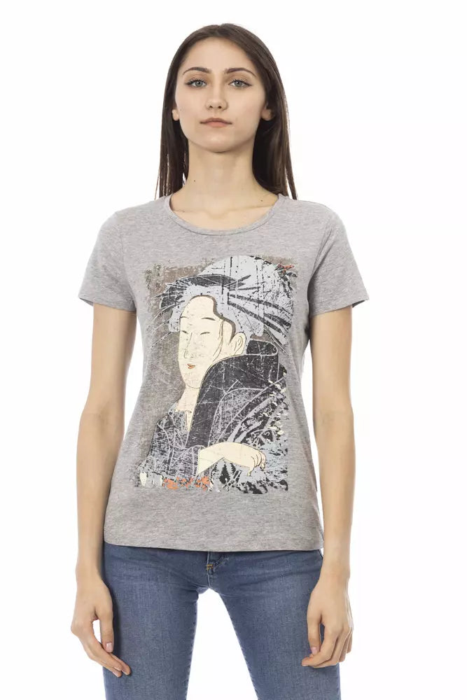 T-shirt à col rond en coton gris Trussardi Action Chic avec imprimé