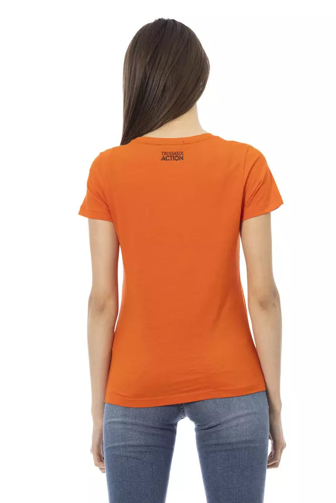 T-shirt à col rond orange Trussardi Action Chic avec imprimé sur le devant