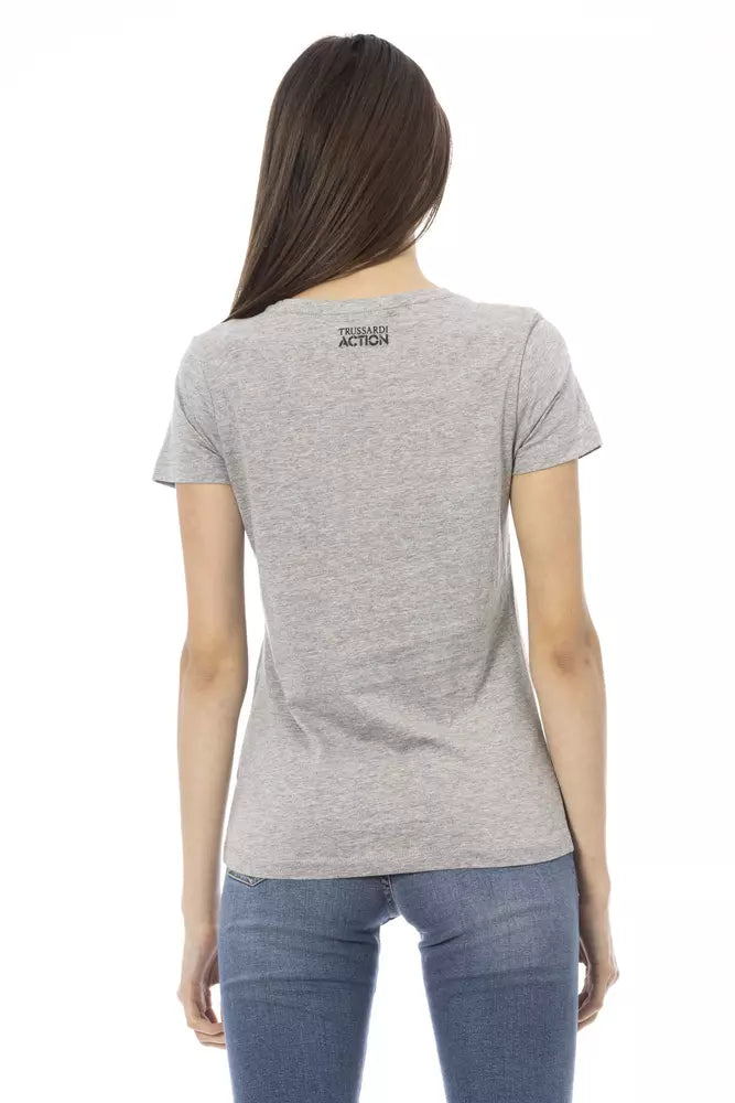 T-shirt à col rond en coton gris Trussardi Action Chic avec imprimé