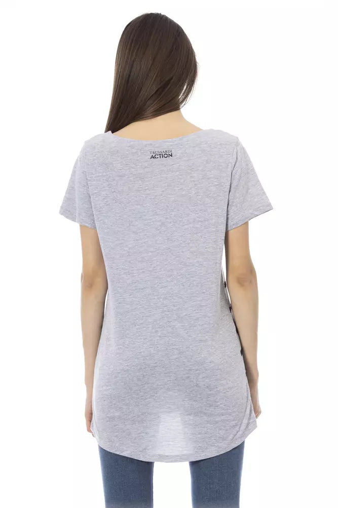 T-shirt gris à col rond Trussardi Action Chic avec imprimé unique