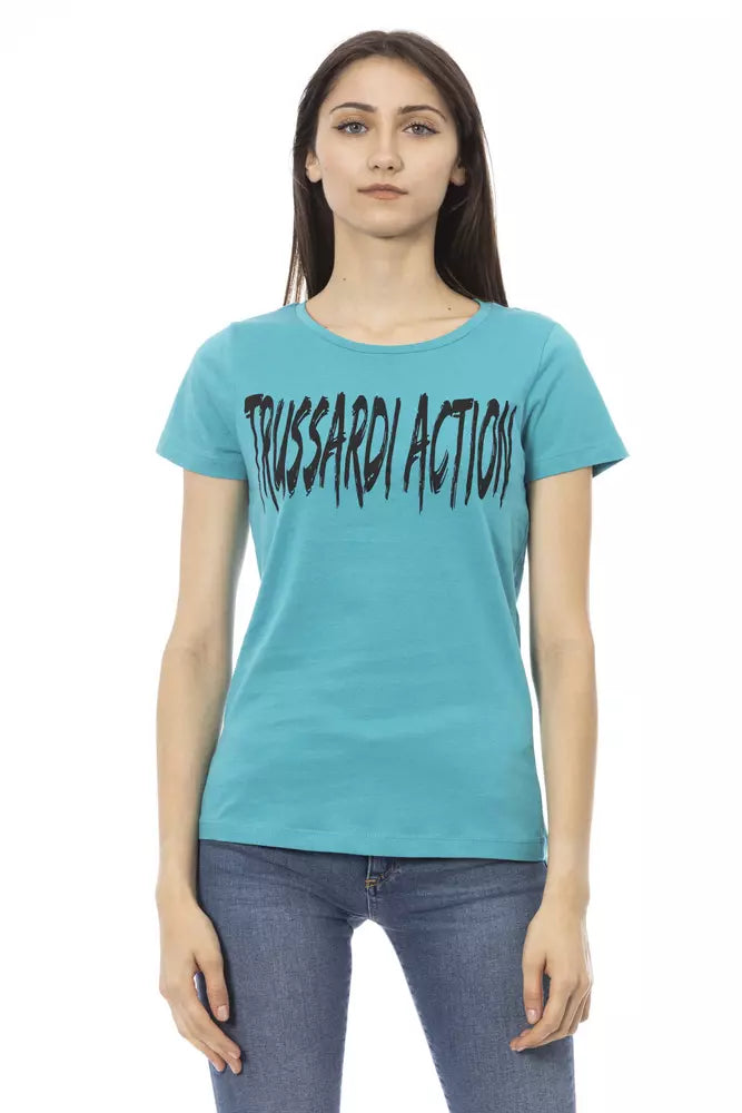 Camiseta de manga corta azul claro con estampado frontal Action Chic de Trussardi