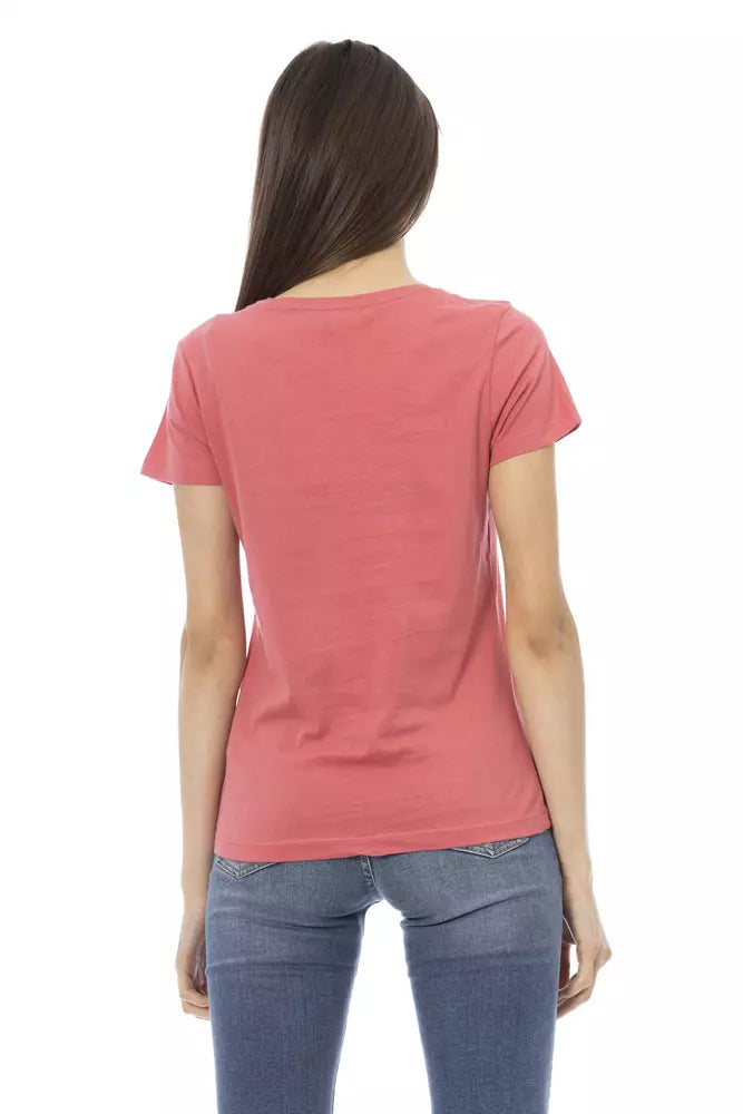 T-shirt Trussardi Action Chic en coton mélangé rose avec imprimé élégant