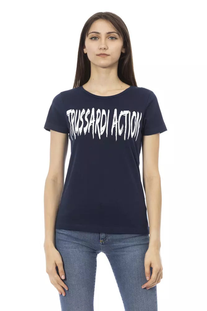 Elegante camiseta azul de manga corta con estampado elegante Trussardi Action