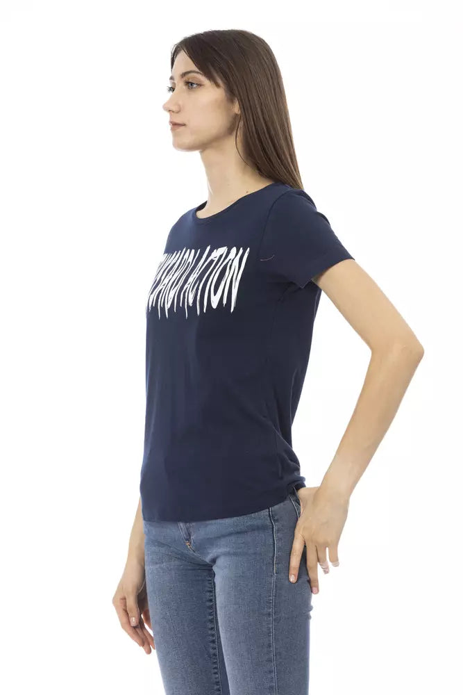 Elegante camiseta azul de manga corta con estampado elegante Trussardi Action