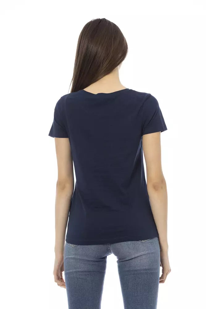 Elegante camiseta azul de manga corta con estampado elegante Trussardi Action