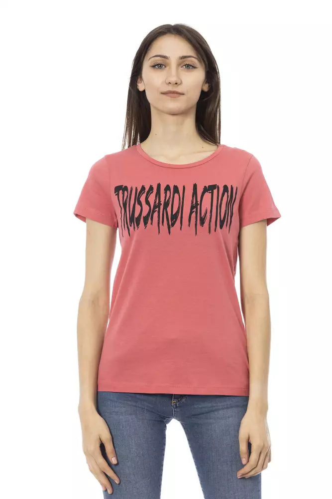 Elegante camiseta de manga corta rosa con estampado elegante Trussardi Action