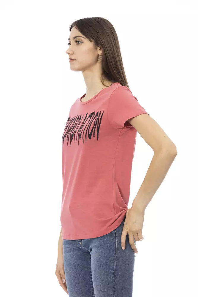 Elegante camiseta de manga corta rosa con estampado elegante Trussardi Action